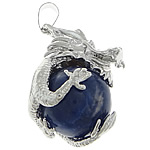 Pendentif Sodalite, avec laiton, dragon, Placage de couleur argentée Environ Vendu par PC