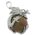 Pendentifs Unakites, unakite, avec laiton, dragon, Placage de couleur platine Environ Vendu par PC