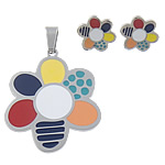 Enamel Stainless Steel Jewelry Sets, 304 Stainless Steel, pendant & earring, Flower Approx 