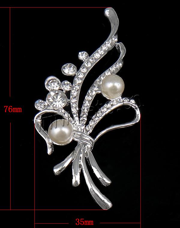 Fornituras de Broche de Aleación de Zinc, Flor, chapado, Modificado para requisitos particulares & con perlas de cristal & con diamantes de imitación, más colores para la opción, 76x35x10mm, Vendido por UD