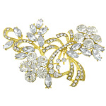 Rhinestone Zinc Alloy Brooch, Flower, gold color plated, with rhinestone, clear Approx 3mm 