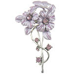 El esmalte Broche, aleación de zinc, Flor, chapado en color de platina, con diamantes de imitación & polvo colorido, violeta gris, 37x63x6mm, Vendido por UD