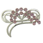 Rhinestone Zinc Alloy Brooch, Flower, platinum color plated, with rhinestone 