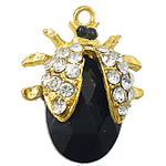 Zinc Alloy Animal Pendants, with Resin, Ladybug, gold color plated, faceted & with rhinestone Approx 2mm 