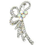 Rhinestone Zinc Alloy Brooch, Flower, platinum color plated, with rhinestone 