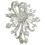 Rhinestone Zinc Alloy Brooch, Flower, platinum color plated, with rhinestone 