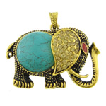 Pendentifs Turquoise synthétiques, laiton, avec turquoise synthétique, éléphant, émail & avec strass, bleu Environ Vendu par PC