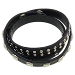 Men Bracelet, Zinc Alloy, with Cowhide  & with rhinestone, black, nickel, lead & cadmium free, 10mm .0 Inch 