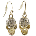 Zinc Alloy Rhinestone Drop Earring, iron earring hook, Skull, with rhinestone, nickel, lead & cadmium free 