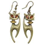 Zinc Alloy Rhinestone Drop Earring, iron earring hook, Cat, with rhinestone, nickel, lead & cadmium free 