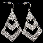 Zinc Alloy Rhinestone Drop Earring, iron earring hook, Rhombus, plated, Customized & with rhinestone 