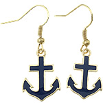 Enamel Zinc Alloy Drop Earring, iron earring hook, Anchor, nickel, lead & cadmium free 