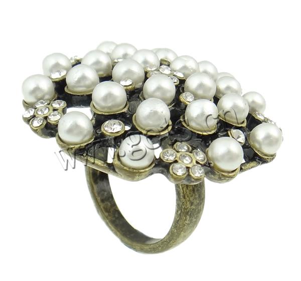 Glas Perle Zink Legierung Finger Ring, Zinklegierung, Blume, plattiert, Kundenindividuell & mit Strass, keine, 34x34x29mm, Bohrung:ca. 18mm, Größe:8, verkauft von PC