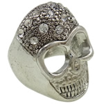 Strass Zink Legierung Finger Ring, Zinklegierung, Schädel, plattiert, Kundenindividuell & mit Strass, keine, frei von Nickel, Blei & Kadmium, 31x24x26mm, Bohrung:ca. 18.5mm, Größe:8.5, verkauft von PC