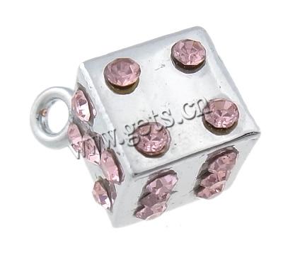 Pendentifs de stras en alliage Zinc, alliage de zinc, cube, Plaquage normal, Personnalisé & avec strass, plus de couleurs à choisir, protéger l'environnement, sans nickel, plomb et cadmium, 11x11mm, Trou:Environ 2mm, Vendu par PC