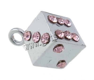 Pendentifs de stras en alliage Zinc, alliage de zinc, cube, Plaquage normal, Personnalisé & avec strass, plus de couleurs à choisir, protéger l'environnement, sans nickel, plomb et cadmium, 11x11mm, Trou:Environ 2mm, Vendu par PC