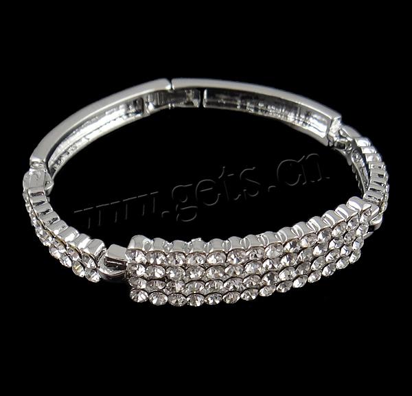 Zinc Alloy Rhinestone Bracelets, plated, Customized & with rhinestone, more colors for choice, nickel, lead & cadmium free, 46x13x4mm, Length:7 Inch, Sold By Strand