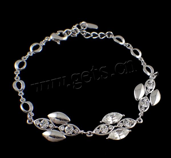 Zinc Alloy Rhinestone Bracelets, with Glass, zinc alloy lobster clasp, plated, Customized & with rhinestone, more colors for choice, nickel, lead & cadmium free, 26.5x13x5mm, Length:7.5 Inch, Sold By Strand