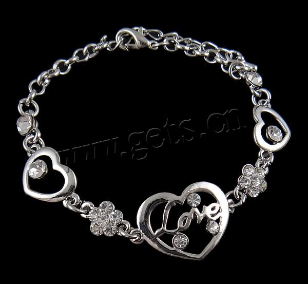 Zinc Alloy Rhinestone Bracelets, zinc alloy lobster clasp, plated, Customized & with rhinestone, more colors for choice, 26x17.5x4mm, Length:7.5 Inch, Sold By Strand