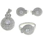 Sterling Silver Cubic Zirconia Jewelry Sets, 925 Sterling Silver, pendant & finger ring & earring, plated, with cubic zirconia 18mm Approx US Ring .5 