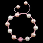 Sud de la mer coque Bracelet Woven Ball, corde en nylon, avec argile & coquille de mer du sud, réglable, rose, 10mm, 8mm Environ 6-9 pouce, Vendu par brin