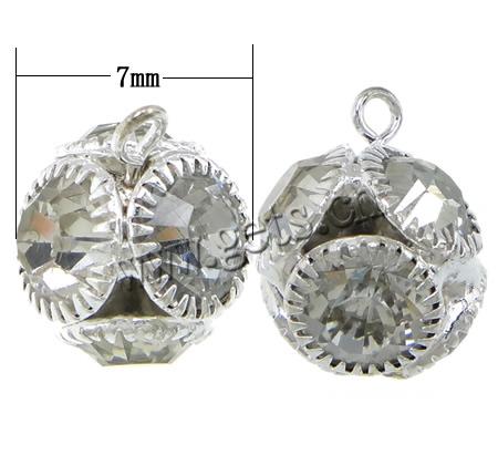 Colgantes de latón de imitación de diamante, metal, Esférico, chapado, con diamantes de imitación, más colores para la opción, 7mm, agujero:aproximado 2mm, Vendido por UD