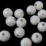 Acento plata granos plásticos, Plástico, Esférico, incrustacion de plata & color sólido, Blanco, 10mm, agujero:aproximado 2.5mm, aproximado 950PCs/Bolsa, Vendido por Bolsa