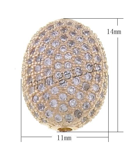 Zirkonia Micro pflastern Korn, Messing, oval, plattiert, Micro pave Zirkonia, keine, 11x14x6.5mm, Bohrung:ca. 1.5mm, verkauft von PC