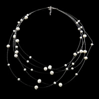 Collier de perles d'eau douce naturelles, perle d'eau douce cultivée, avec fil de queue de tigre, fer fermoir homard, 5 brins, blanc, 5-6mm,7-8mm .7 pouce, Vendu par brin