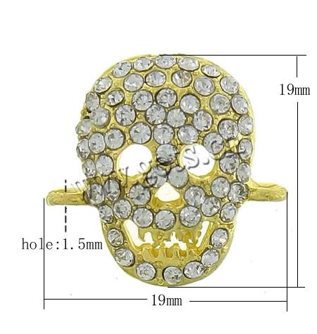 Rheinkiesel Zinklegierung Verbinder, Schädel, plattiert, mit Strass & 1/1-Schleife, keine, frei von Nickel, Blei & Kadmium, 19x19x4mm, Bohrung:ca. 1.5mm, verkauft von PC