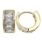 Brass Huggie Hoop Earring, real gold plated, with cubic zirconia 