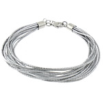 Fibra sintética Pulsera, con Hilo elástico, latón cierre de langosta, con 2.5lnch extender cadena, chapado en color de platina, multi-hilera, plateado, 1mm, 12x7mm, 10x6mm, longitud:aproximado 8 Inch, Vendido por Sarta