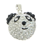 Tschechische Strass Anhänger, 925 Sterling Silber, mit Lehm pflastern, Panda, mit tschechischem Strass, 15x14x14mm, Bohrung:ca. 3x4mm, verkauft von PC