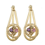 Rhinestone Brass Drop Earring, Teardrop, gold color plated, with rhinestone, multi-colored 