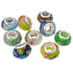 perle European Lampwork avec nayau en laiton , chalumeau, rondelle, noyau double en laiton sans filetage & avec tranche de millefiori, couleurs mélangées Environ 5mm, Vendu par PC