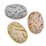 Cubic Zirconia Micro Pave Brass Beads, Oval, plated, micro pave cubic zirconia & hollow Approx 1mm 