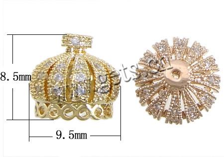 Cubic Zirconia Micro Pave Brass Beads, Crown, plated, micro pave cubic zirconia, more colors for choice, 9.5x8.5mm, Hole:Approx 1mm, Sold By PC