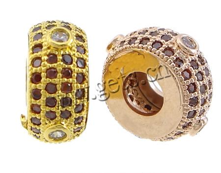 Cubic Zirconia Micro Pave Brass Beads, Rondelle, plated, micro pave cubic zirconia, more colors for choice, 5.5x11mm, Hole:Approx 4mm, Sold By PC