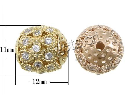 Cubic Zirconia Micro Pave Brass Beads, Oval, plated, micro pave cubic zirconia & hollow, more colors for choice, 12x11mm, Hole:Approx 1.5mm, Sold By PC