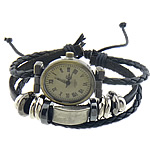 Pulsera Reloj de Moda, aleación de zinc, con Cordón de algodón encerado & Cuero de PU & Cuero de vaca & plástico recubierto de cobre, chapado, trenzado & ajustable, 27x24mm, 10-14mm, 4mm, 6mm, longitud:aproximado 7-10 Inch, Vendido por UD