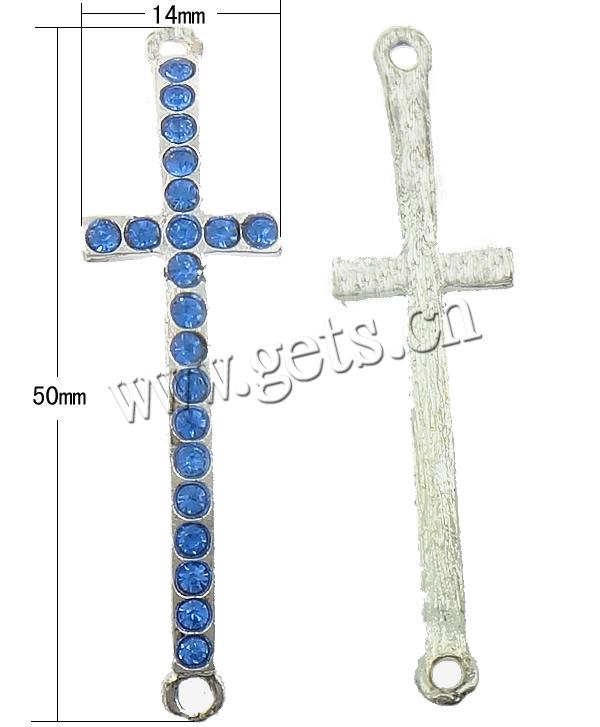 Conector de aleación de Zinc de diamantes de imitación, Cruces, chapado, Modificado para requisitos particulares & con diamantes de imitación & 1/1 aro, más colores para la opción, 14x50x2.5mm, agujero:aproximado 2mm, Vendido por UD