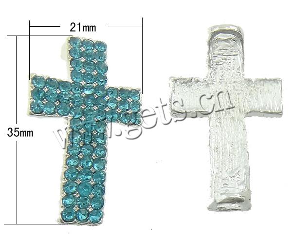 Conector de aleación de Zinc de diamantes de imitación, Cruces, chapado, con diamantes de imitación & 1/1 aro, más colores para la opción, 21x35x3mm, agujero:aproximado 4mm, Vendido por UD