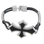 Men Bracelet, Rubber, with Zinc Alloy, Cross, platinum color plated, enamel, black   Approx 8 Inch 