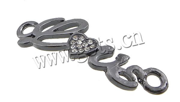 Conector de aleación de Zinc de carta, Letra, palabra amor, chapado, con diamantes de imitación & 1/1 aro, más colores para la opción, libre de cadmio, 38.5x13x2mm, agujero:aproximado 3.3mm, Vendido por UD