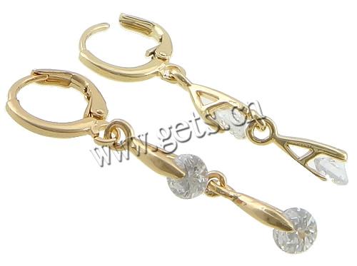 Brass Huggie Hoop Drop Earring, plated, with cubic zirconia, more colors for choice, 5x40x12mm, Sold By Pair