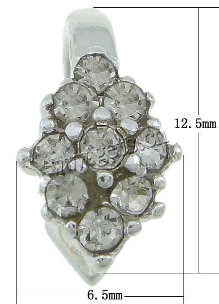 Messing Anhängerschlaufe, Rhombus, plattiert, mit Strass, keine, 12.5x6.5x10mm, verkauft von PC