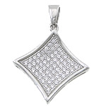 Handgemacht Facettierte Murano Europa Perlen, 925 Sterling Silber, Rhombus, plattiert, mit kubischem Zirkonia, keine, 20x21x4mm, Bohrung:ca. 3x5mm, verkauft von PC