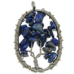 Lapislazuli Anhänger, natürlicher Lapislazuli, mit Messingdraht, oval, Platinfarbe platiniert, 33x52x10mm, Bohrung:ca. 4.5mm, verkauft von PC