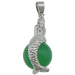 Colgantes de Jade, con metal, Sirena, chapado en color de platina, verde, 40x19x17mm, agujero:aproximado 5x4mm, Vendido por UD