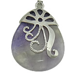 Amethyst Pendant, with Brass, Teardrop, platinum color plated, February Birthstone Approx 